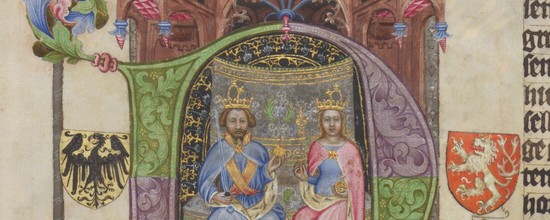 König Wenzel und Königin Sophie (ÖNB, Cod. 2759, fol. 2r, König Wenzel und Königin Sophie, Miniatur aus der Wenzelsbibel)